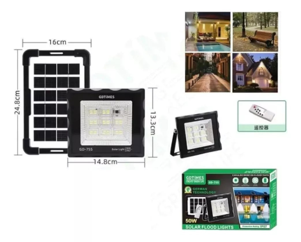 Reflector solar led de 50w con control