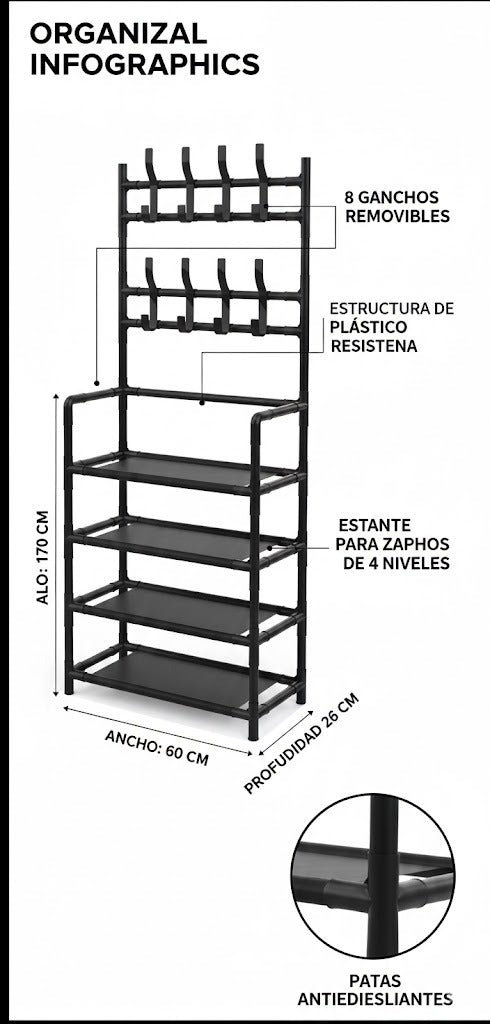 SmartSpace Tower™ – Torre Organizadora Vertical con Ganchos